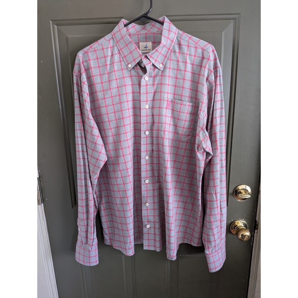 Johnnie-O Cheyenne Men's Button Down Shirt Gray Pink Plaid‎ Large